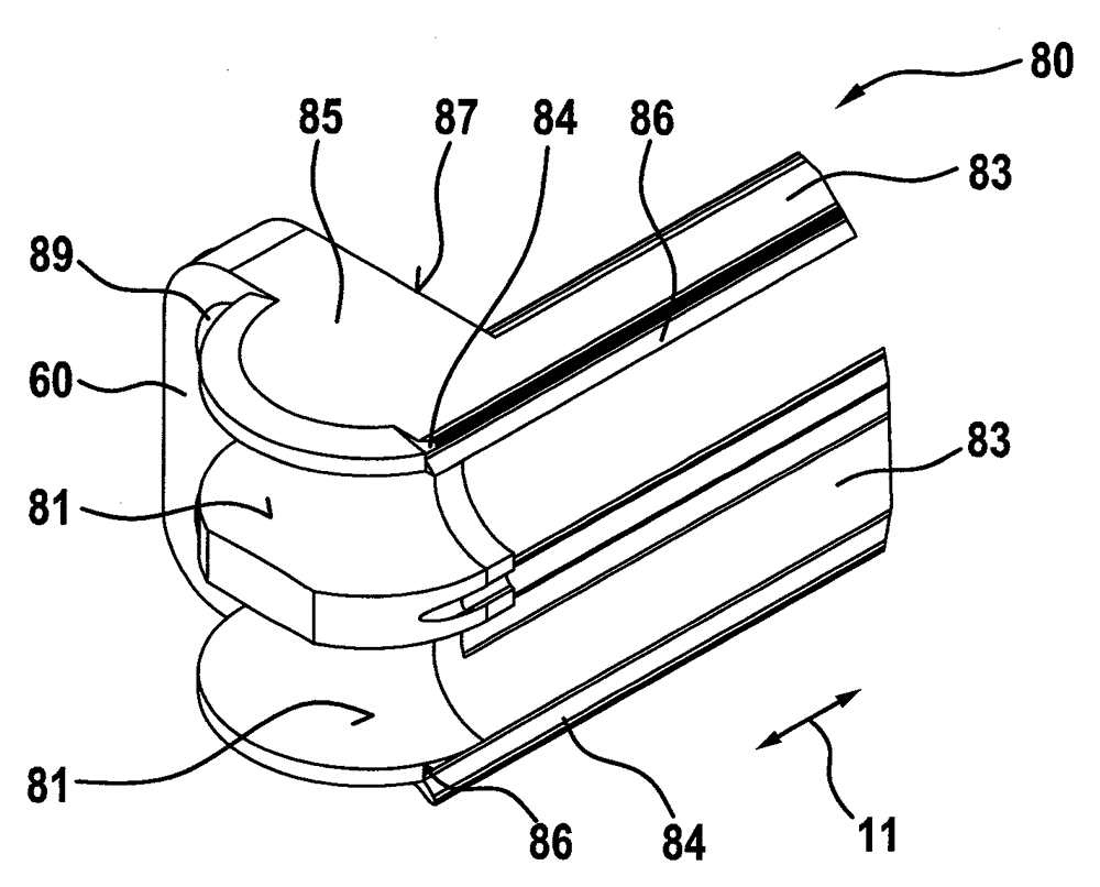 Guide carriage having a rolling-body guide part made from an elastomer