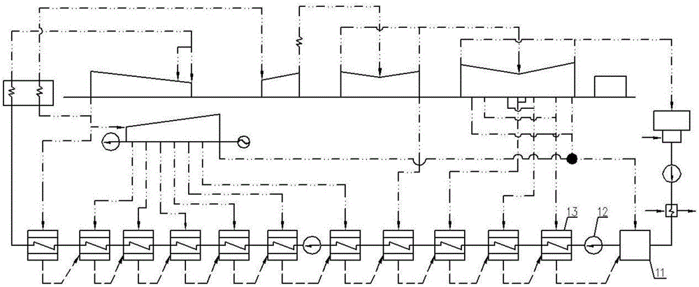 Secondary reheating double-machine back-heating thermodynamic system without deaerator for ultra-supercritical unit