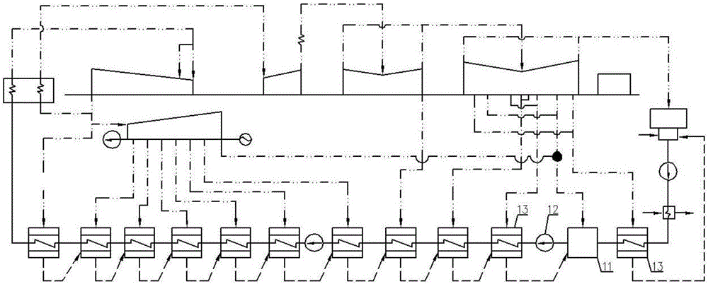 Secondary reheating double-machine back-heating thermodynamic system without deaerator for ultra-supercritical unit