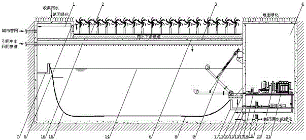 Underground water storage and purification integrated system for sponge city