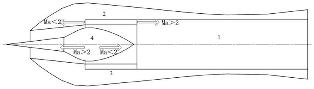 Series turbine/bimodal ramjet combined engine modal conversion device