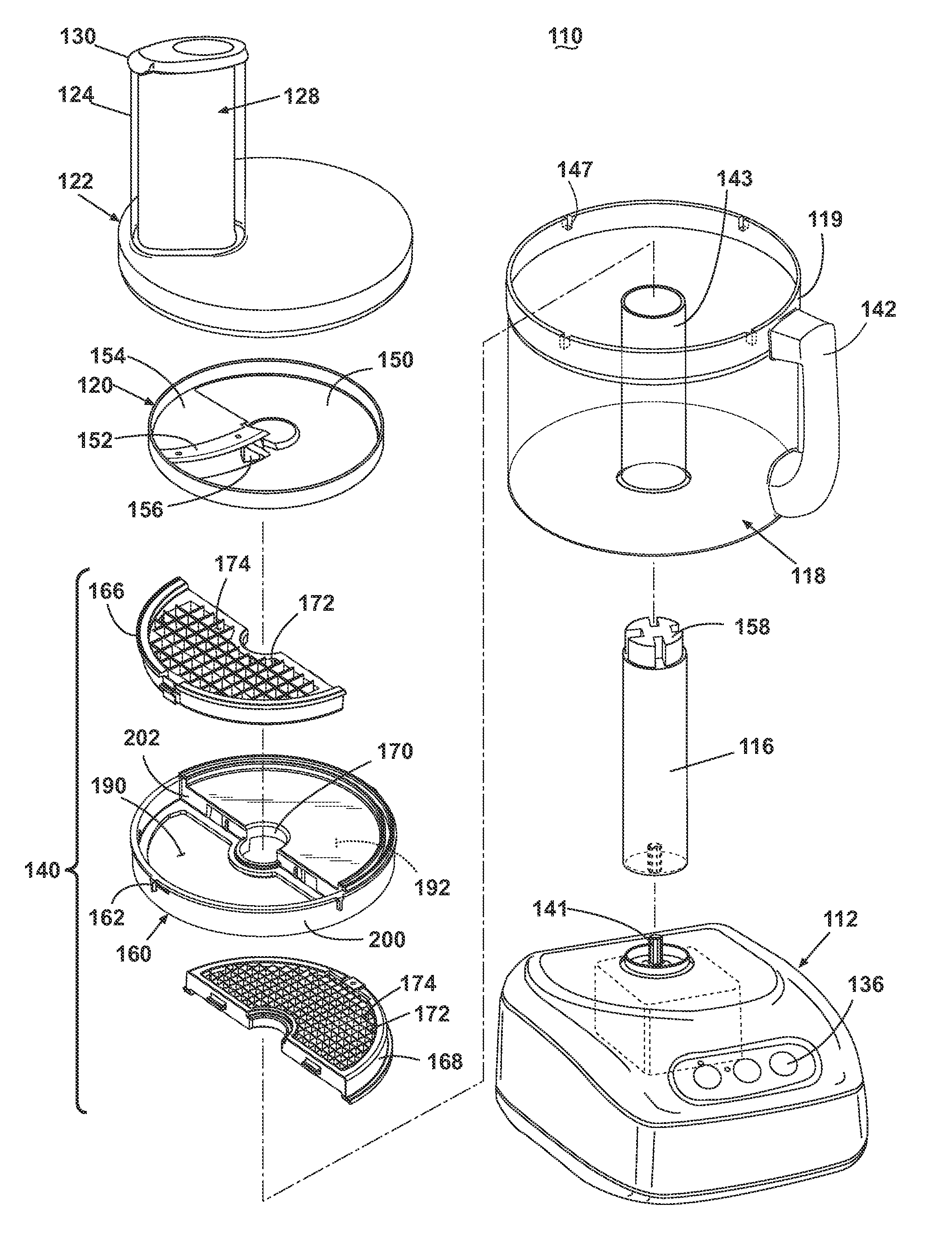 Food processor with dicing element