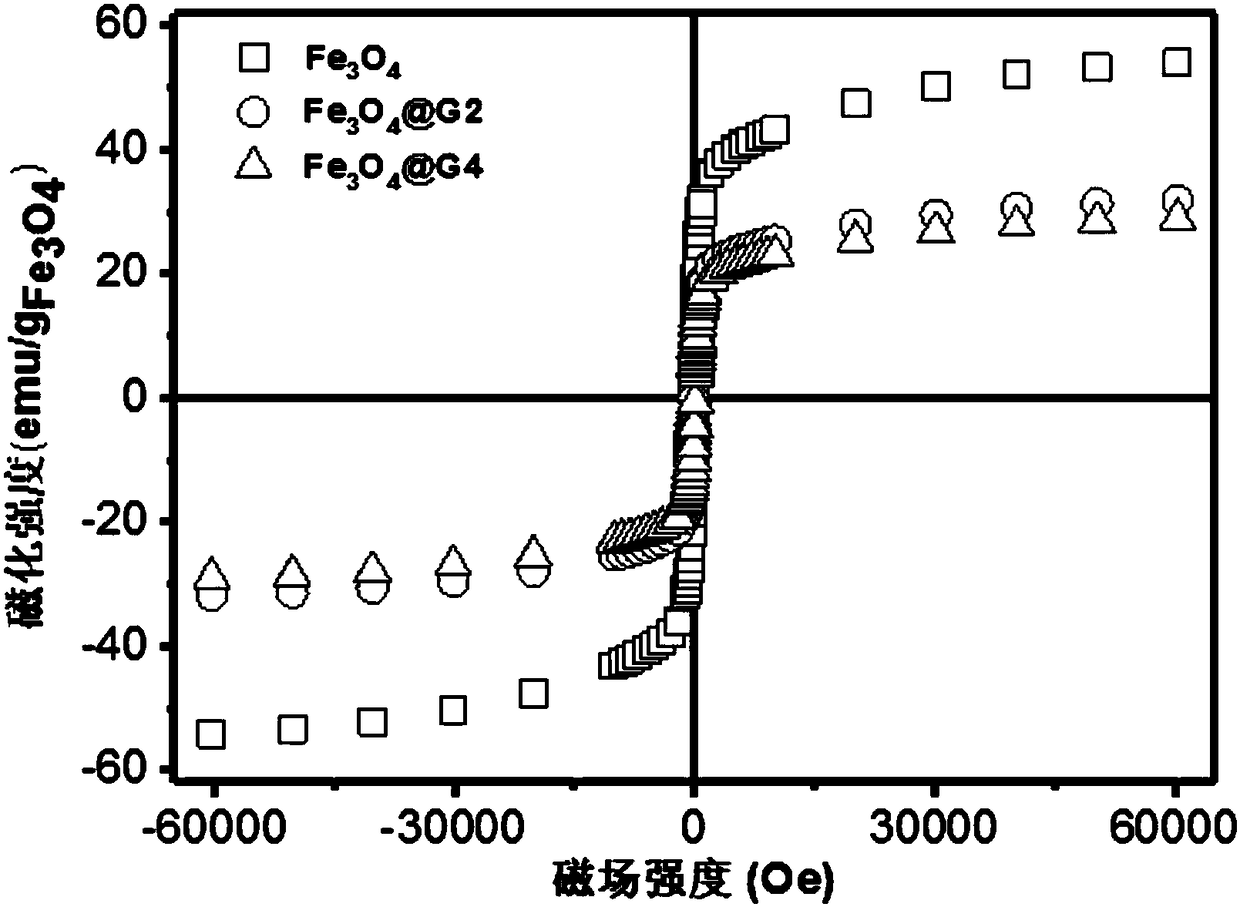 Dendritic molecule modified ferriferrous oxide magnetic nanomaterial and preparation method and application thereof