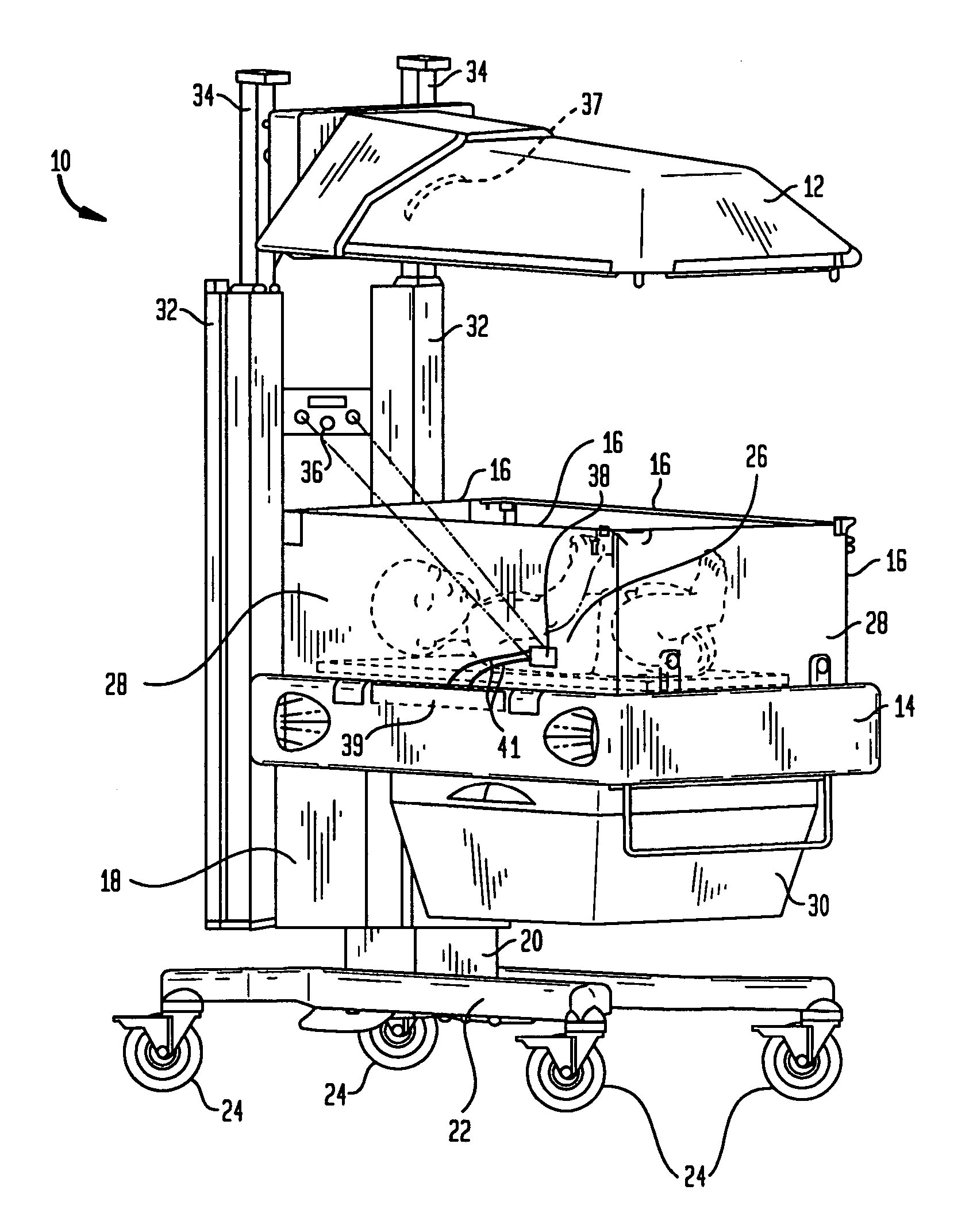 Telemetry sensing system for infant care apparatus