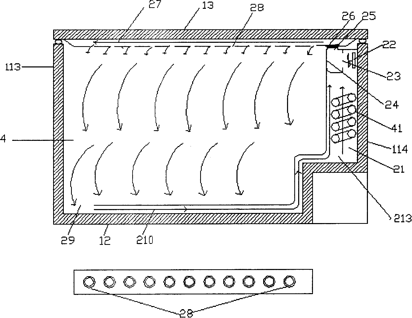 Air blowing method employing top cover to blow air and air-cooling type refrigerator employing the method