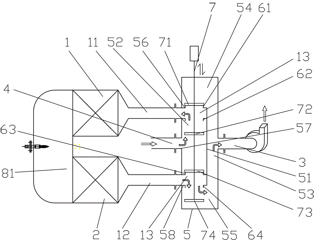 Four-way valve device applied to organic waste gas treatment