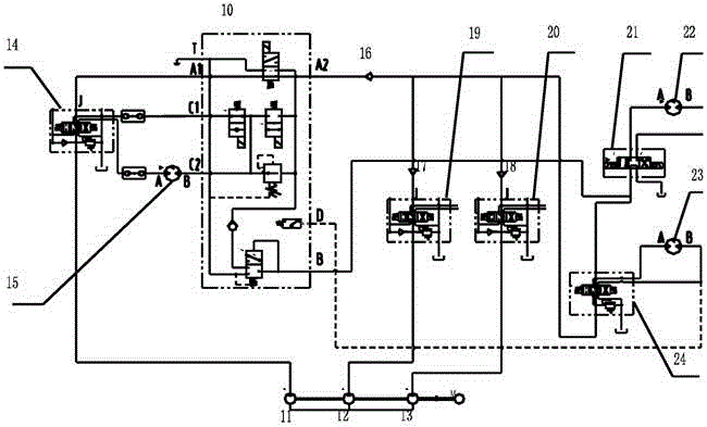 A logic control circuit for automatic pressurization of full hydraulic long auger drilling rig