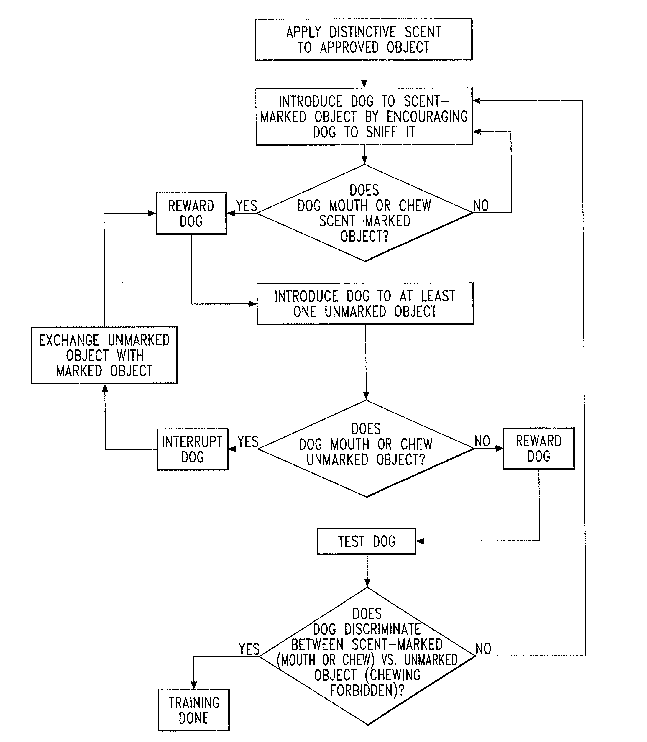 Method of training a dog to chew acceptable objects through scent marking and chemical composition thereof