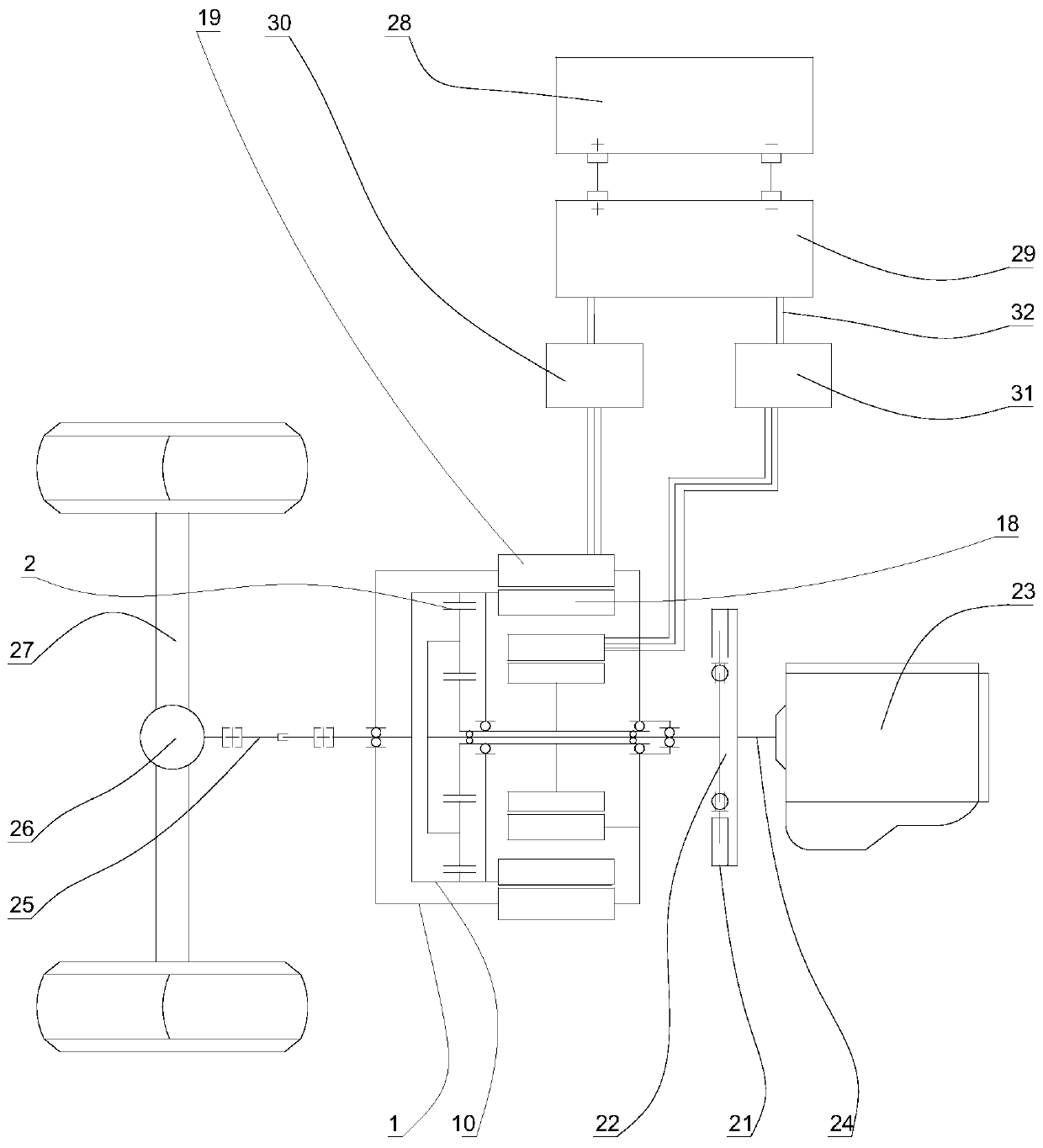 Dual-motor nested electric stepless speed change mechanical-electrical integrated system