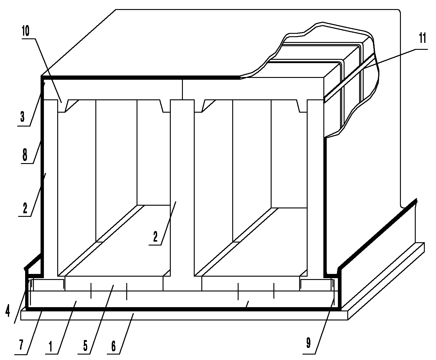 Prefabricated laminated steel concrete two-hole culvert