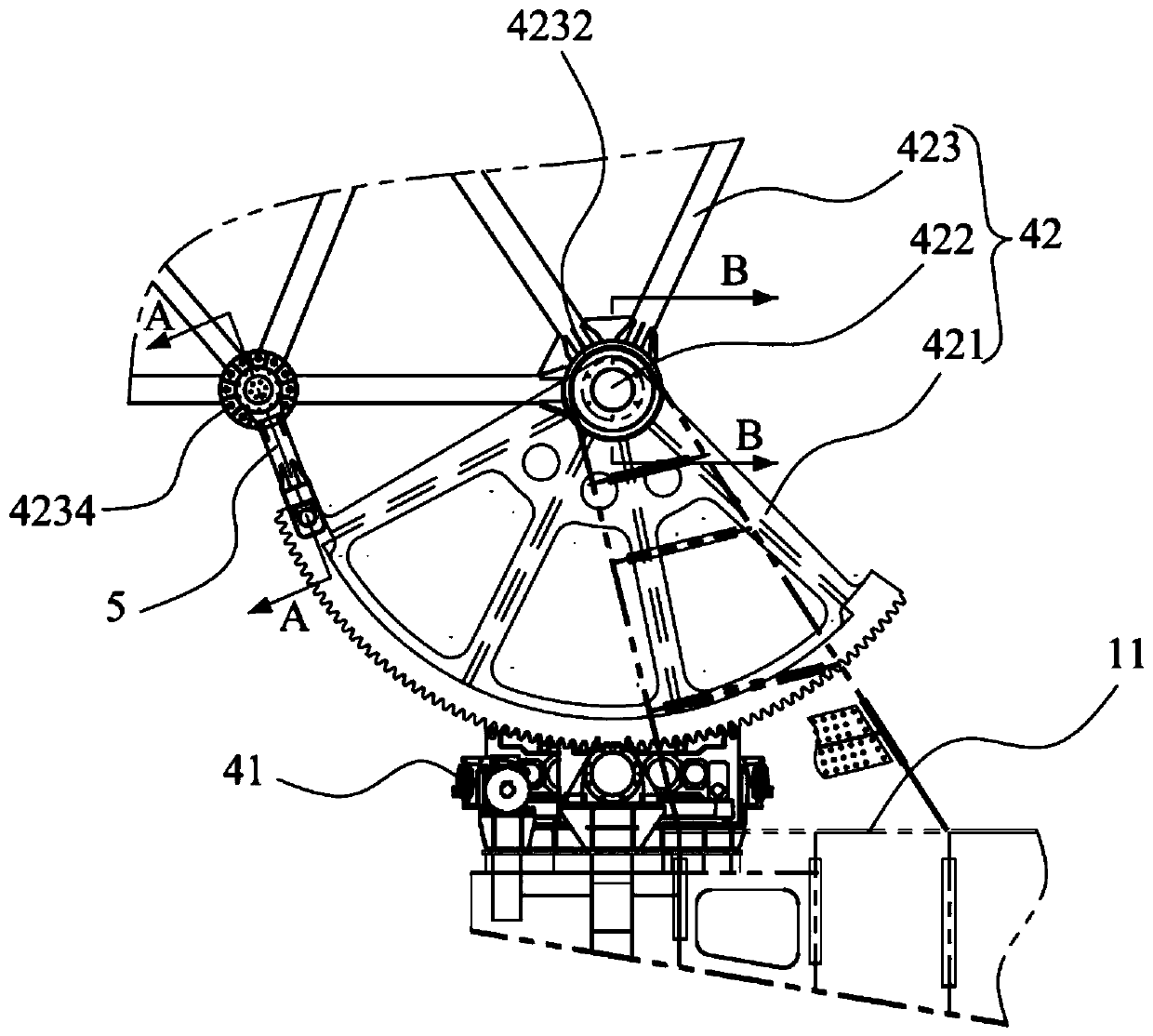 Pitching system and bucket wheel stacking and picking machine