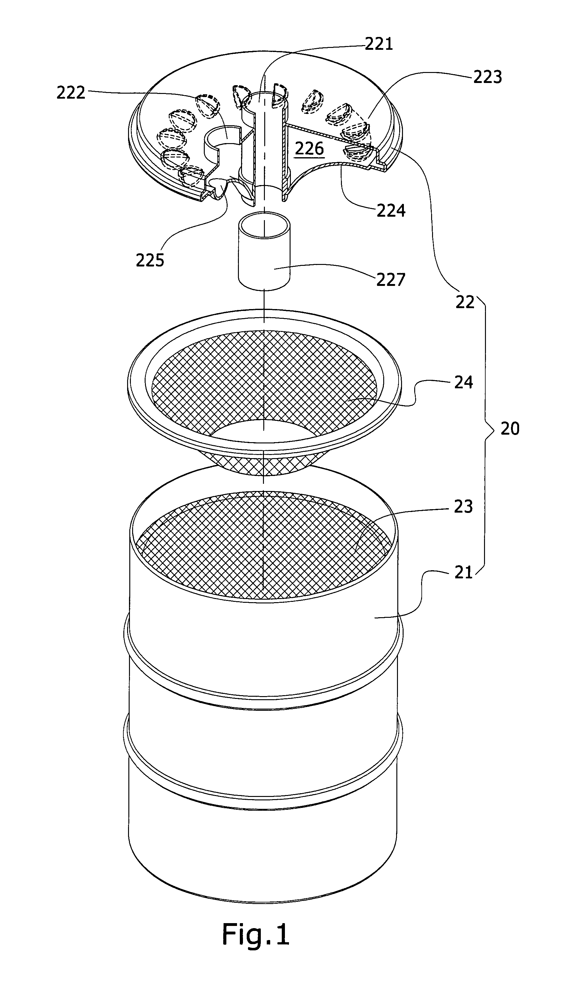 Structure of an impurities collecting bucket for an air separator and purifier