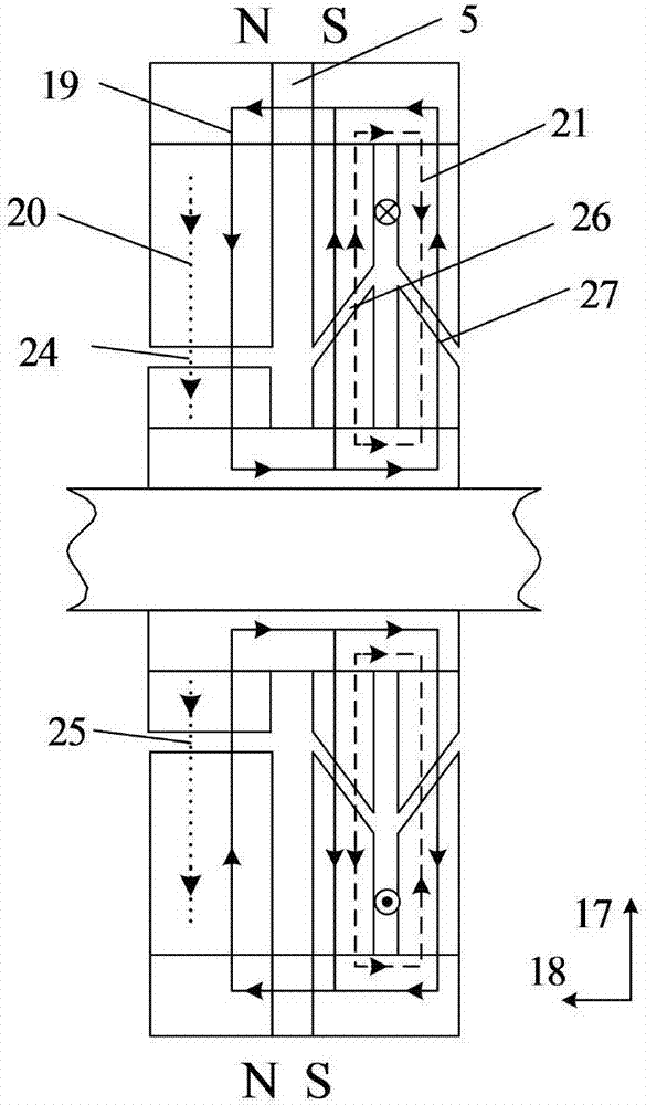 Three-degree-of-freedom mixing conical and radial magnetic bearing