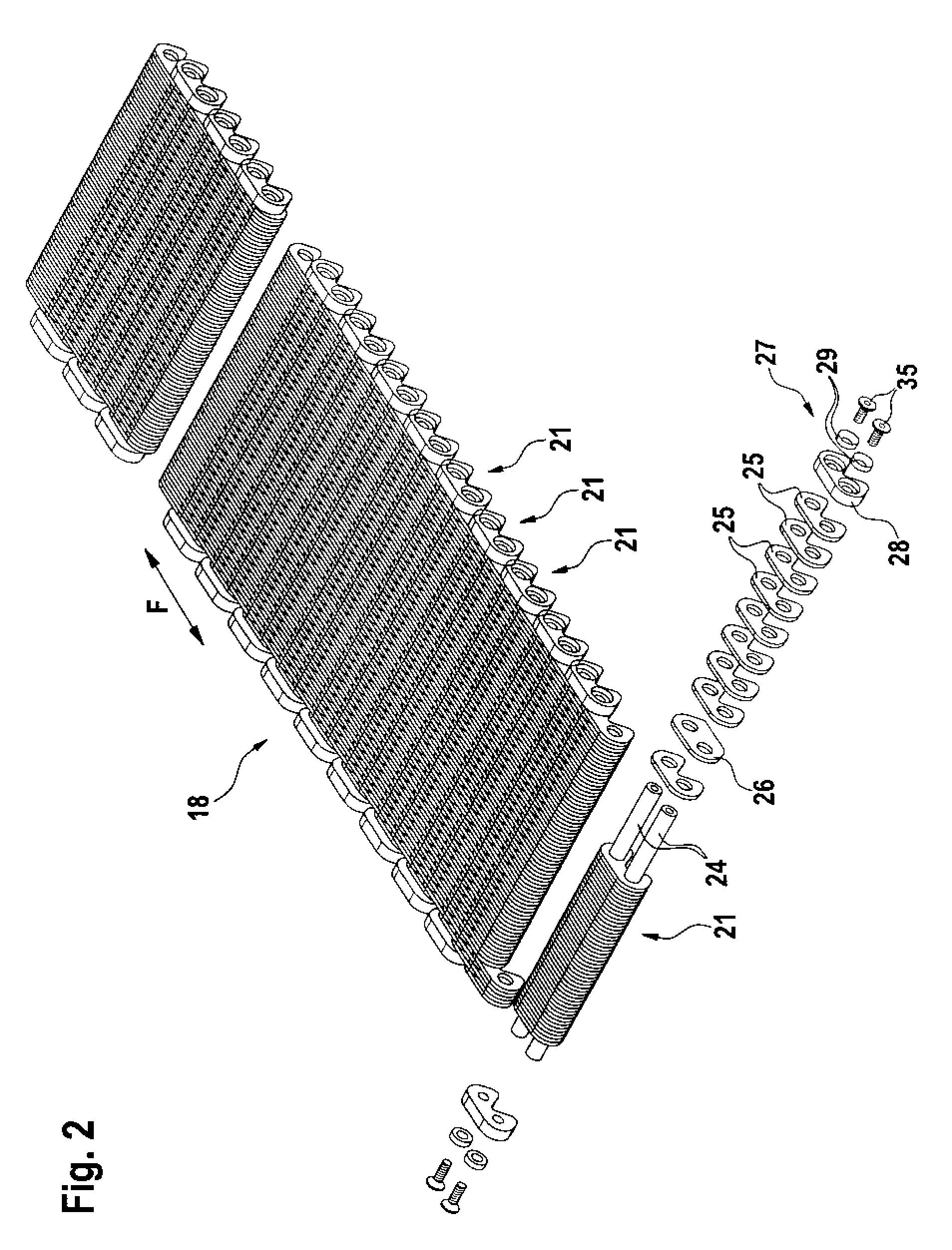 Support Chain with Wear Protection for a Support Device for Separating Substances Having Different Flowabilities