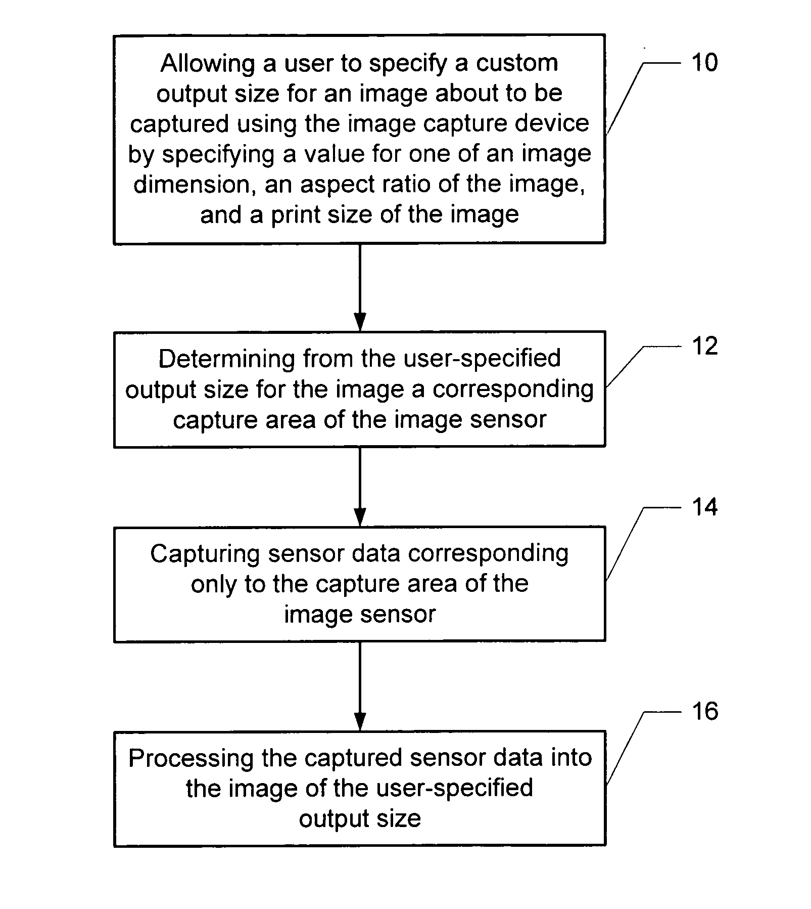 User established variable image sizes for a digital image capture device