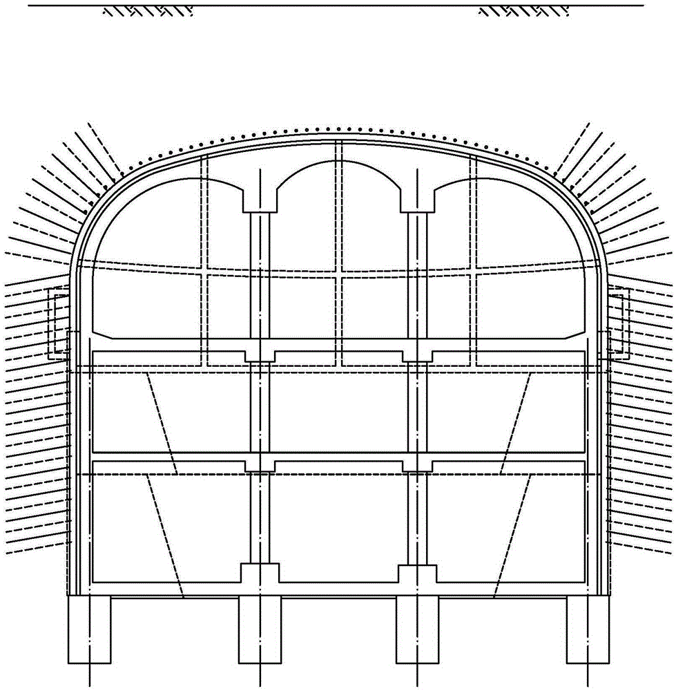 Arch column method for building large-scale underground structure in shallow buried rock stratums