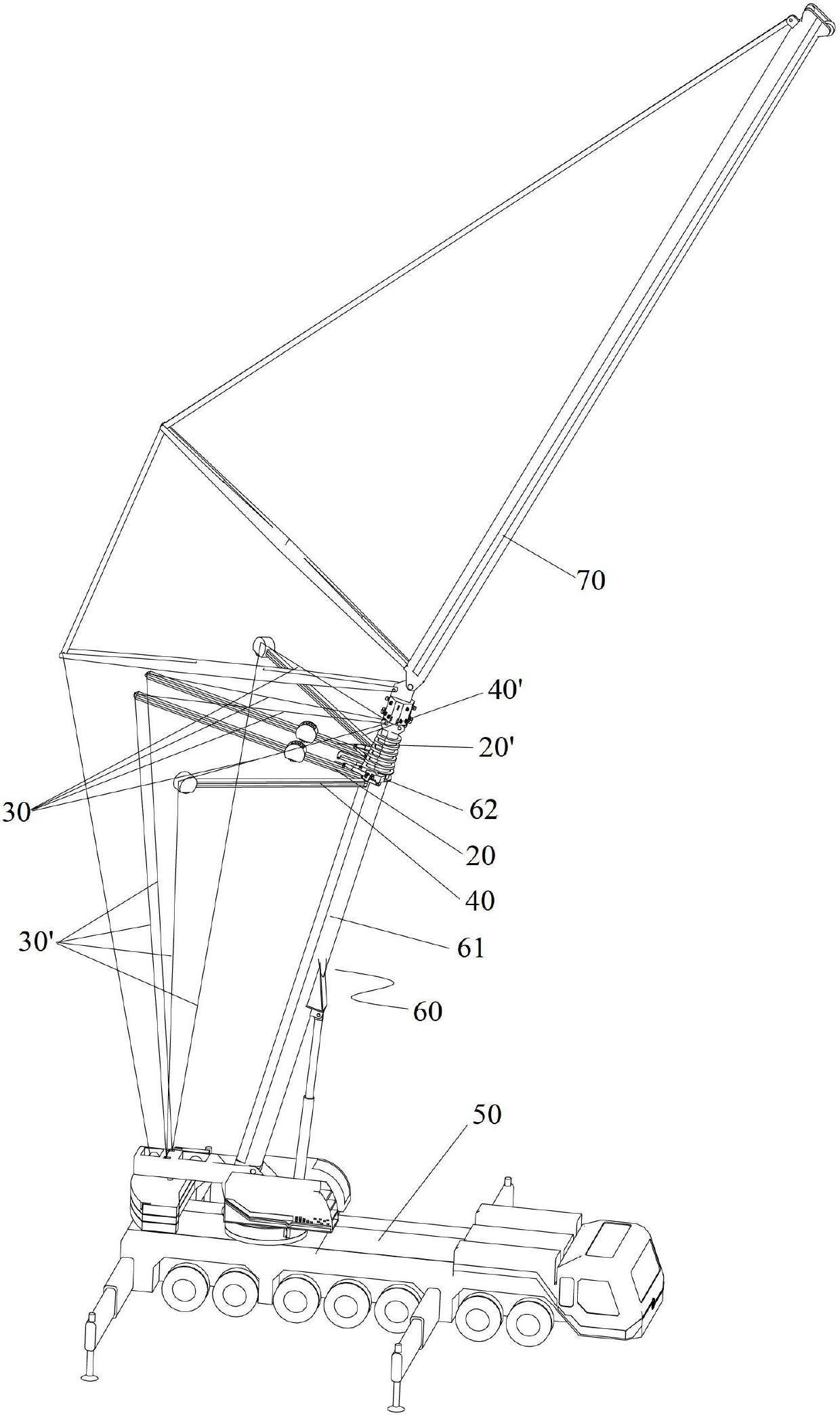 Super lifting device and flare angle control device thereof, as well as crane containing super lifting device