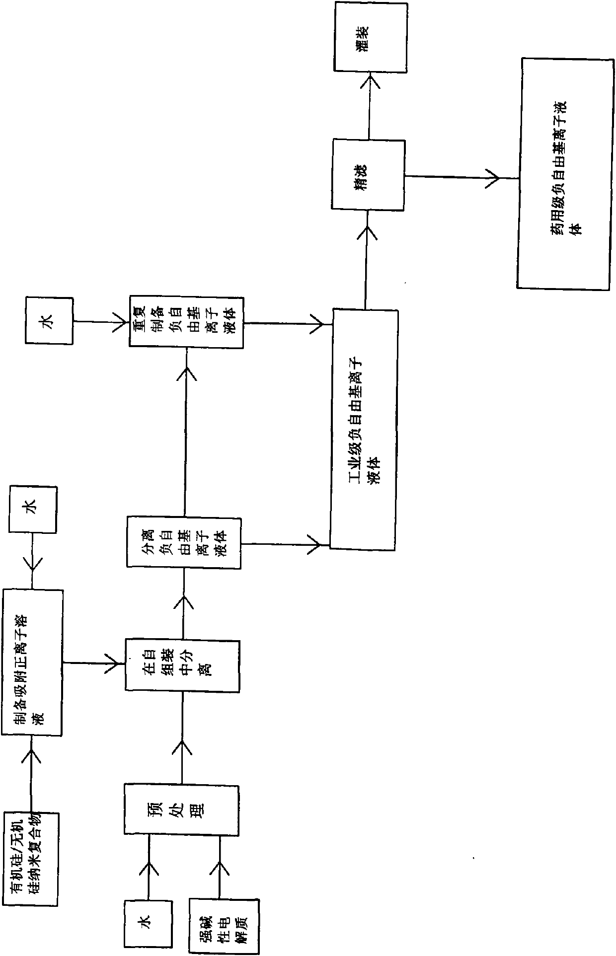 Negative radical ionic liquid and self-assembly ion isolation process