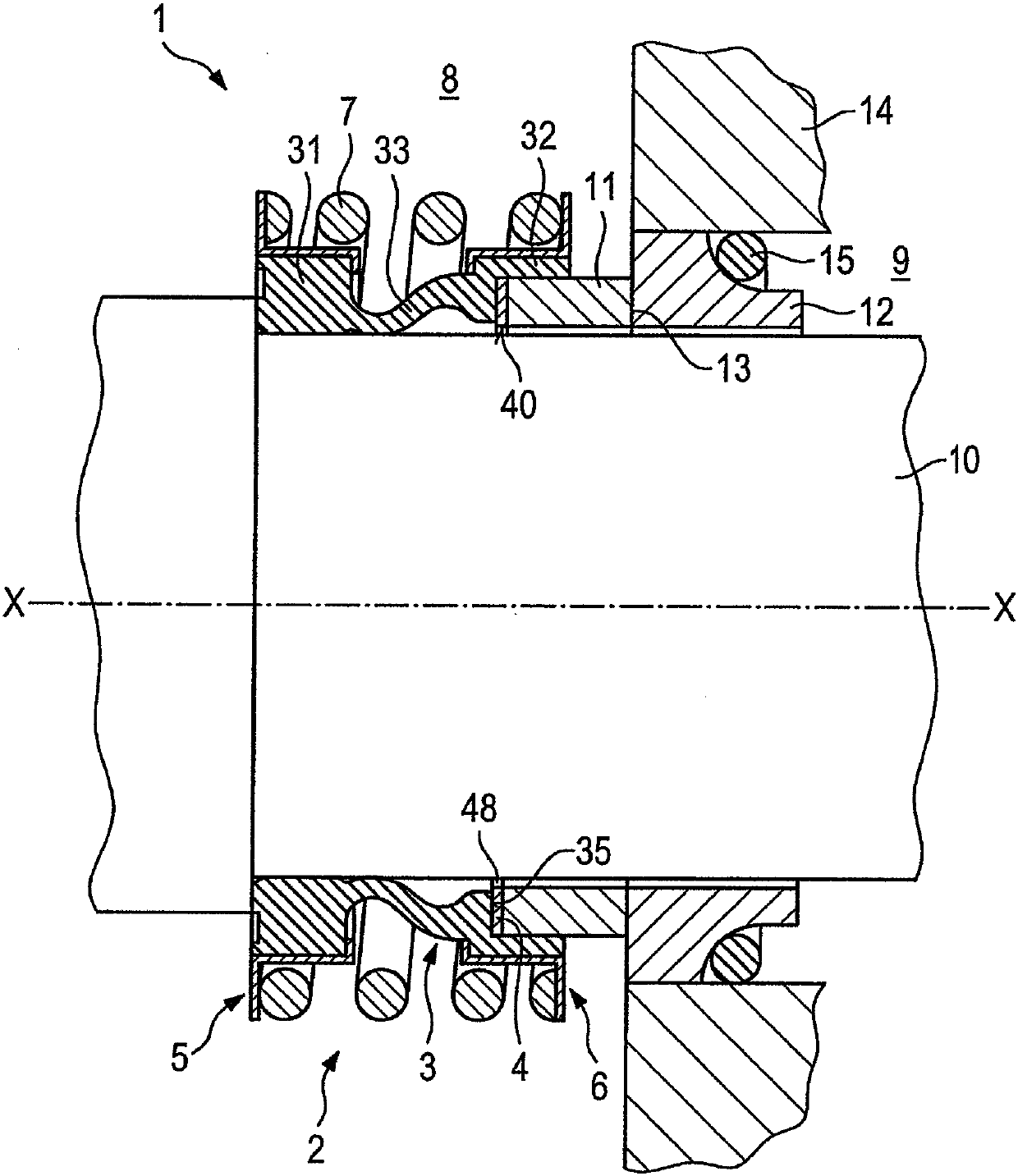 Slip-ring seal arrangement with bellows element