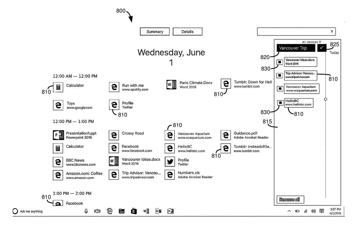 Collection and control of user activity set data and activity set user interface