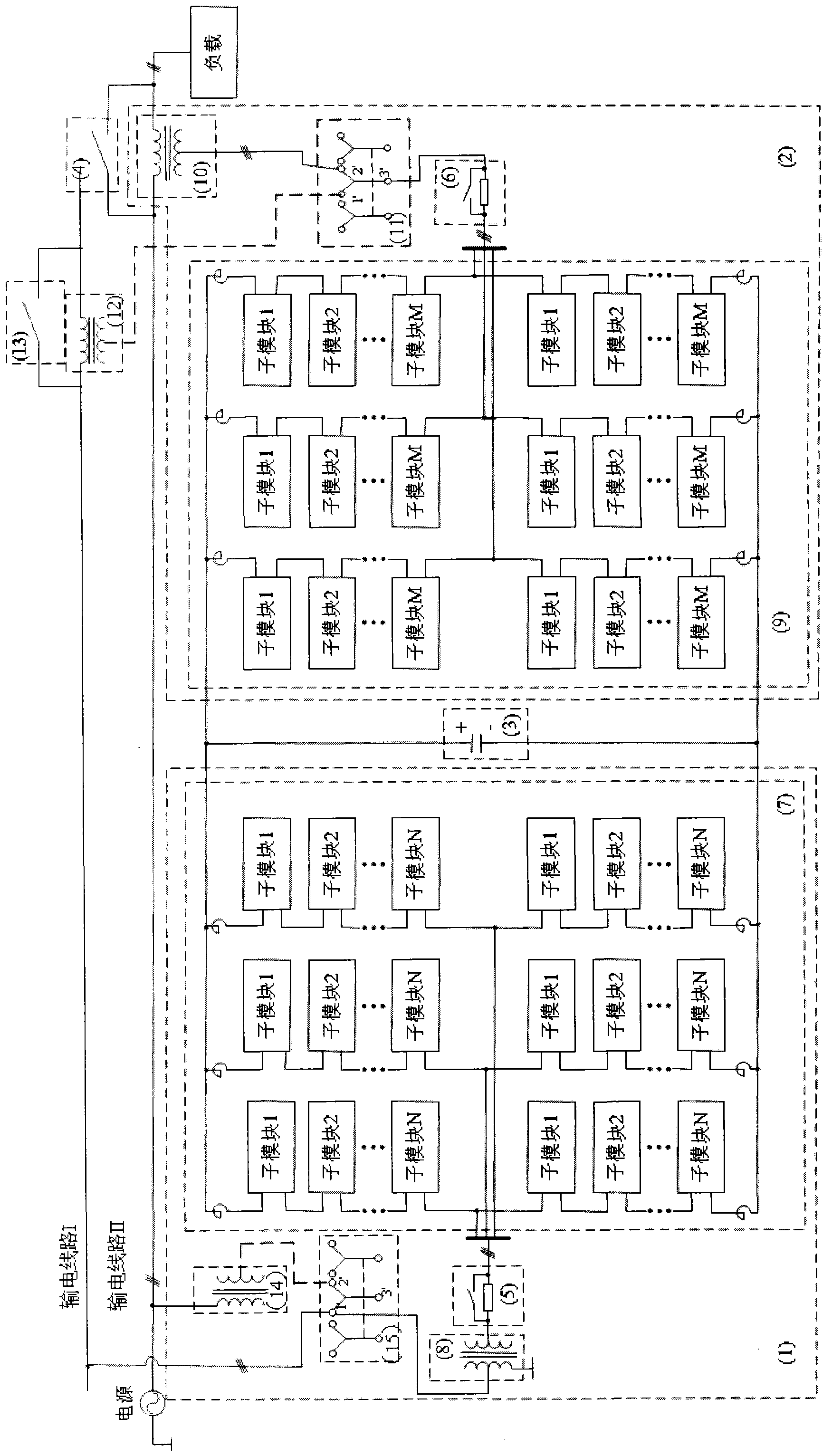 Convertible static compensator provided with modular multilevel converter structure