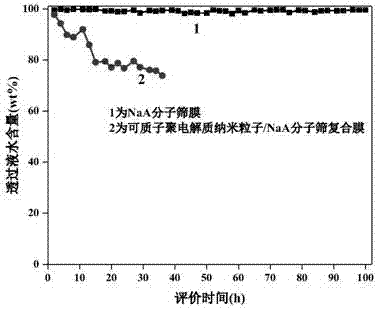 Preparation method and applications of polyelectrolyte nano particle/NaA molecular sieve composite film capable of being protonated