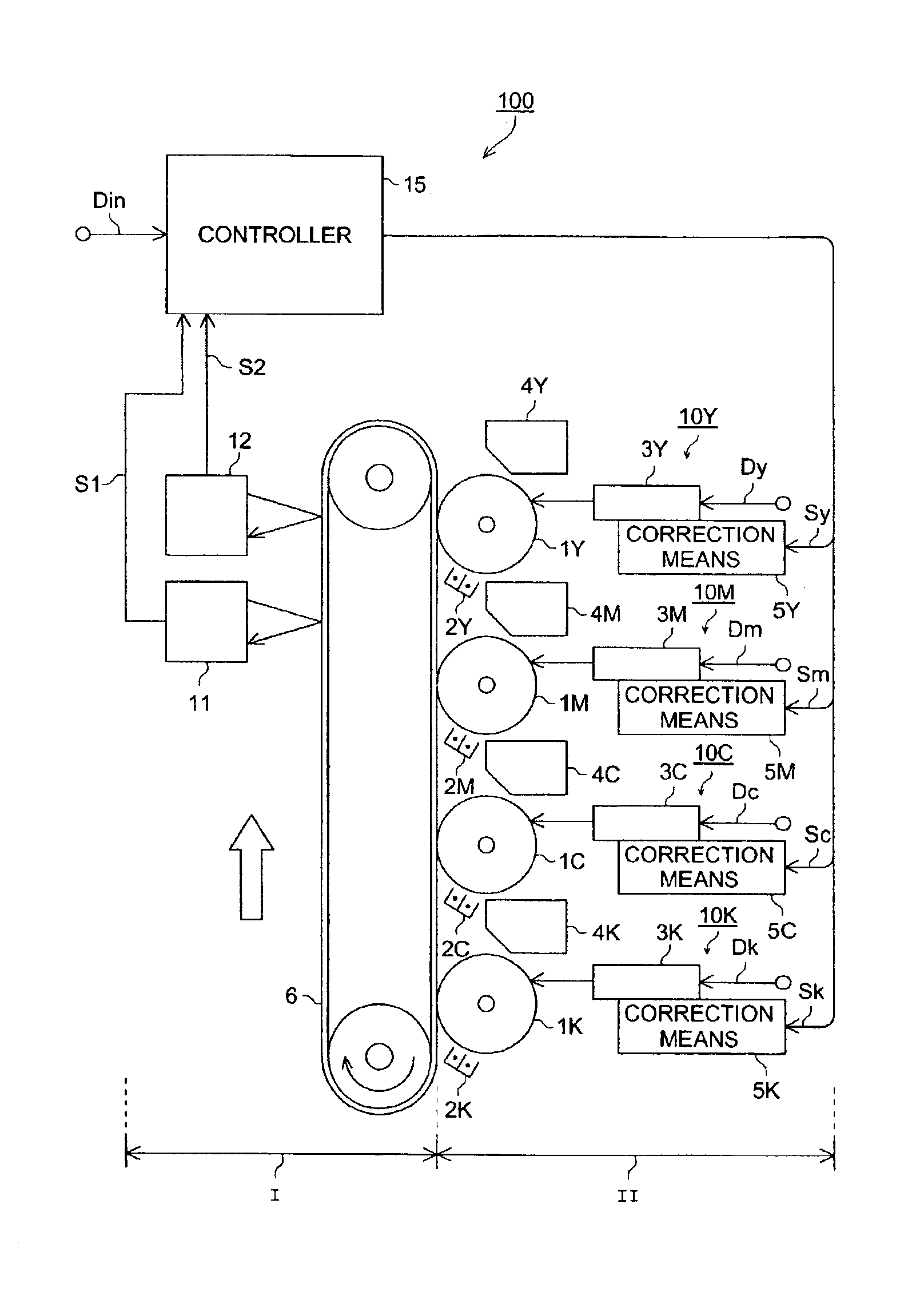 Color image forming apparatus using registration marks