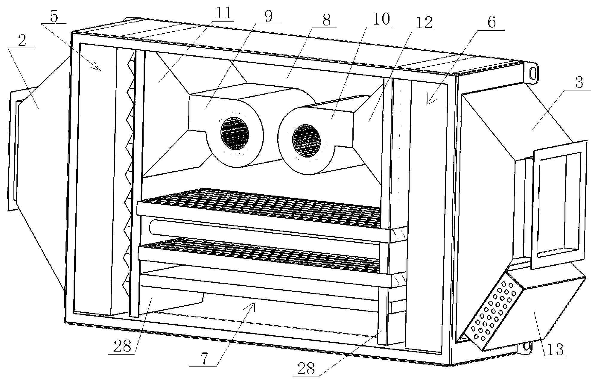 Double-fan powered air supply vehicular air purification device with sterilization function