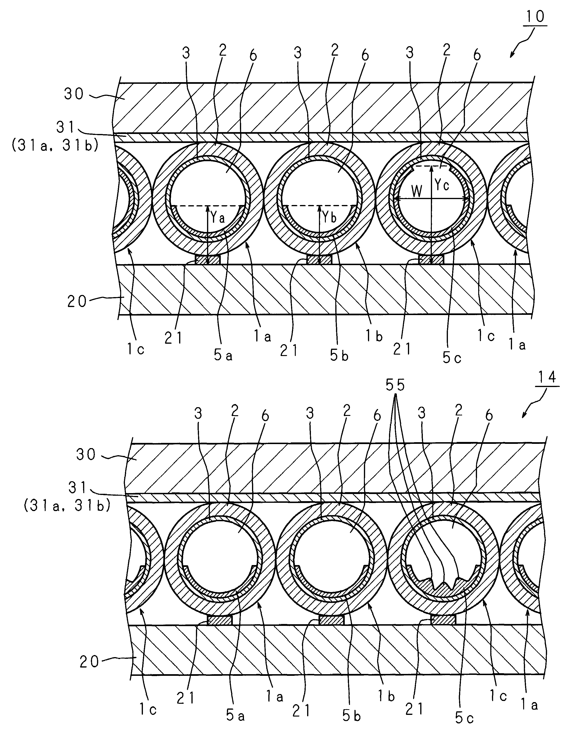 Display device with varying phosphor structure