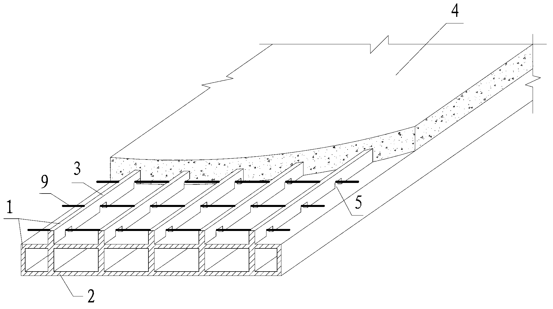 Ribbed FRP (fiber reinforced plastic) component and concrete composite bridge deck