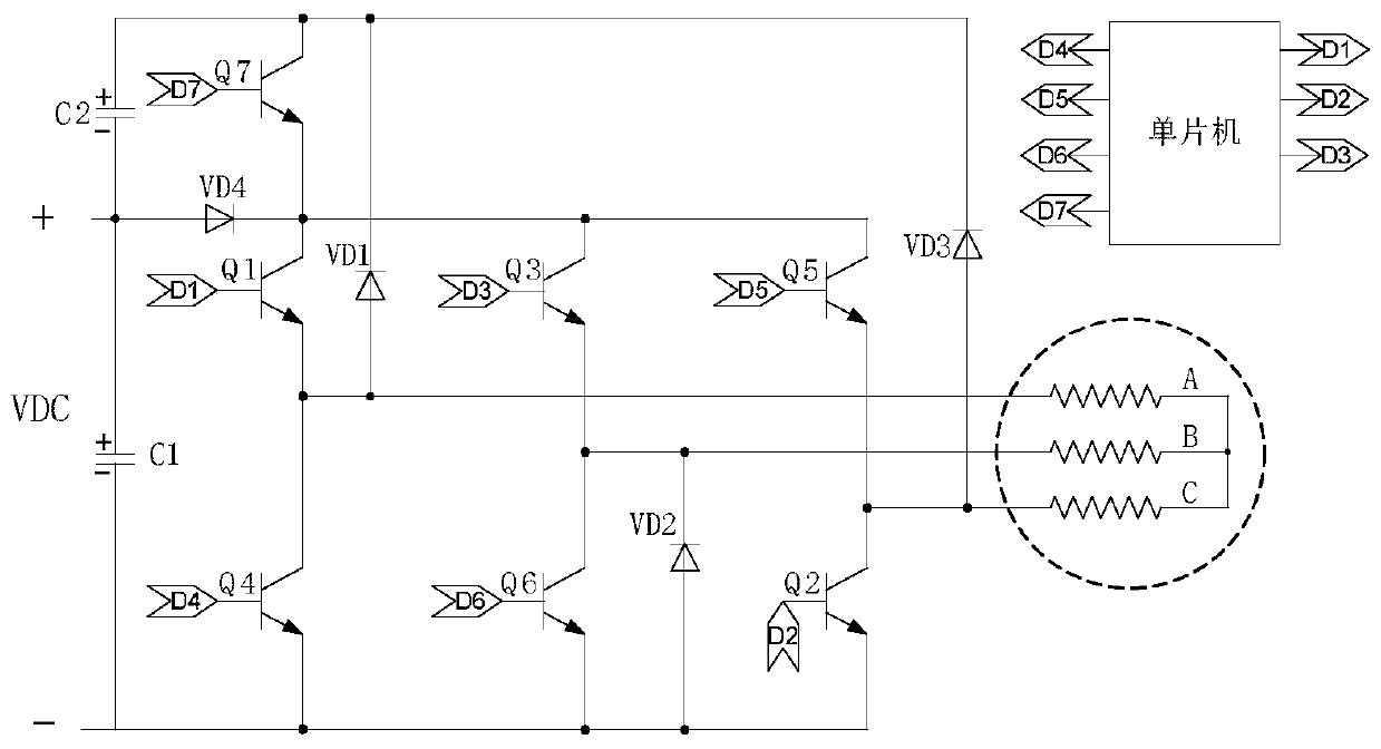 Permanent magnet synchronous motor diode follow current residual magnetism elimination device and use method