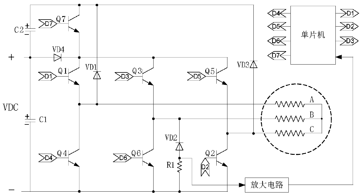 Permanent magnet synchronous motor diode follow current residual magnetism elimination device and use method