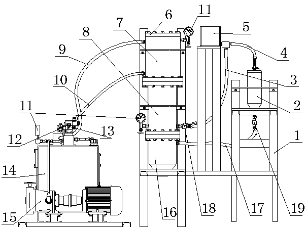 Pressure cylinder type liquid-solid mixed jet experimental device