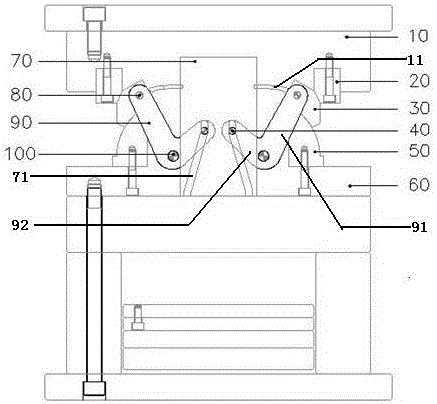 A motion transformation guide rail type arc core pulling mechanism