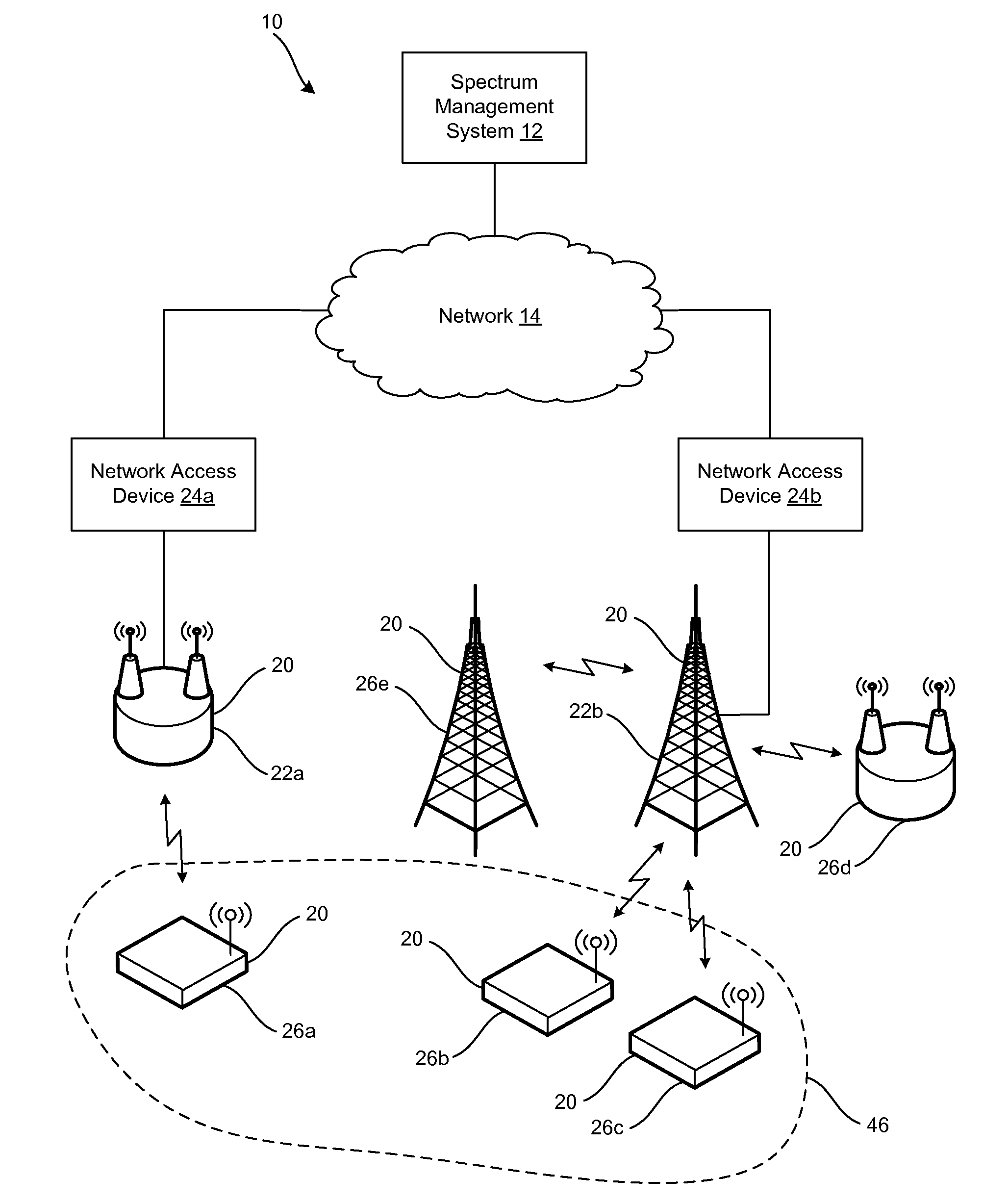 System and method for managing radio access to spectrum and to a spectrum management system