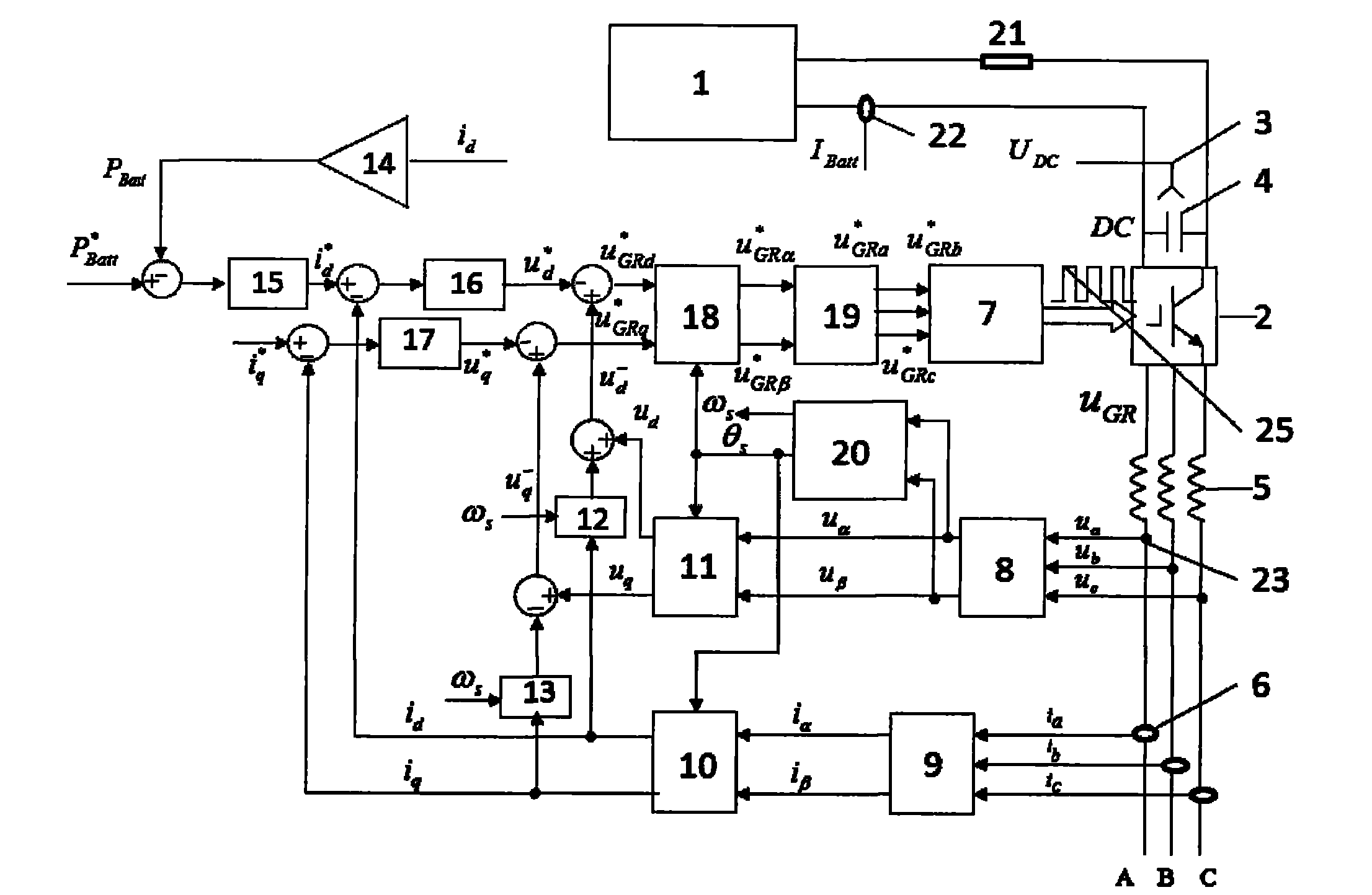 Controlling and optimizing method of grid-combining three-phase voltage source converter in accumulator storage system