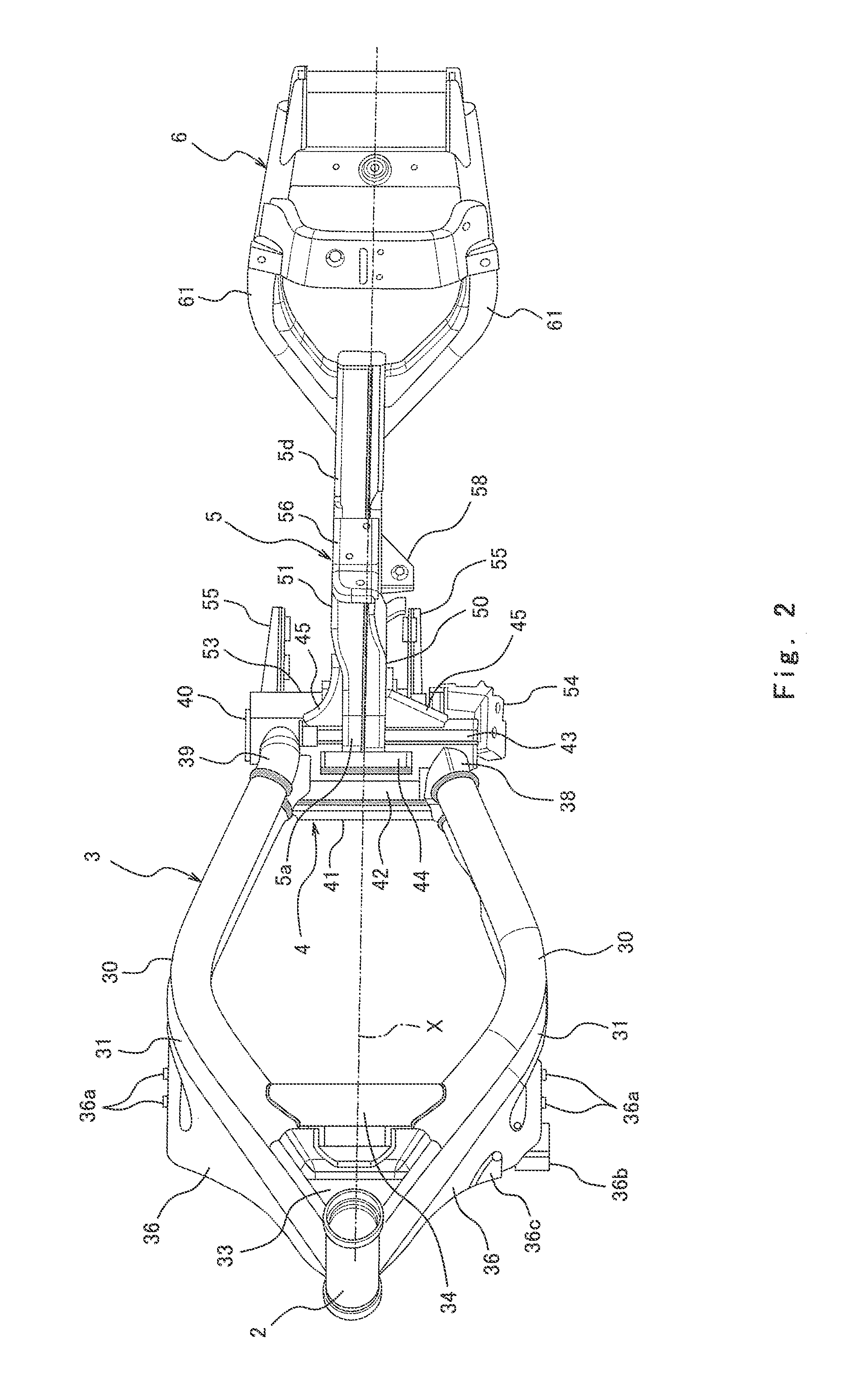 Motorcycle with a rear frame portion having a reduced-width portion