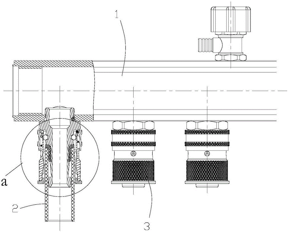 Tubular product connecting structure and water dividing and collecting device