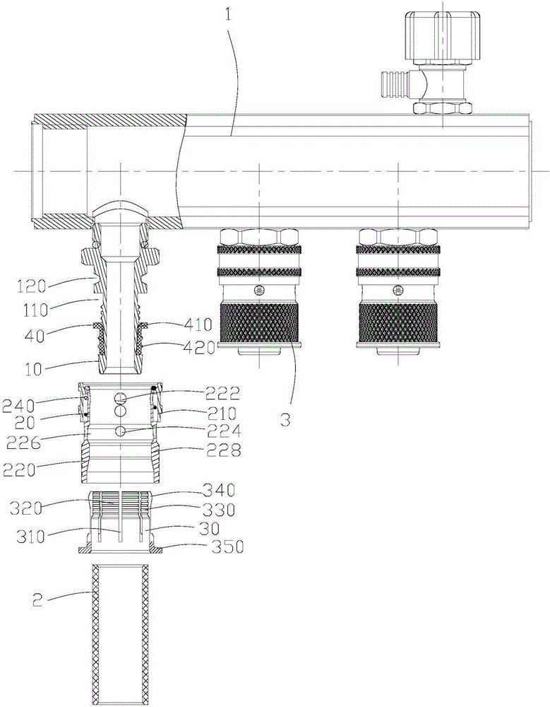 Tubular product connecting structure and water dividing and collecting device