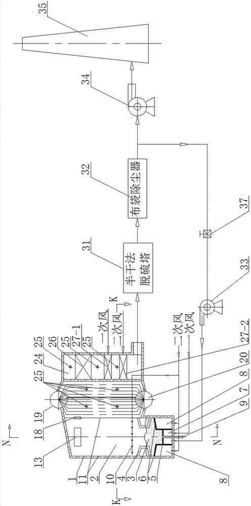 Coal and tobacco stem co-fired boiler and its pollutant control method