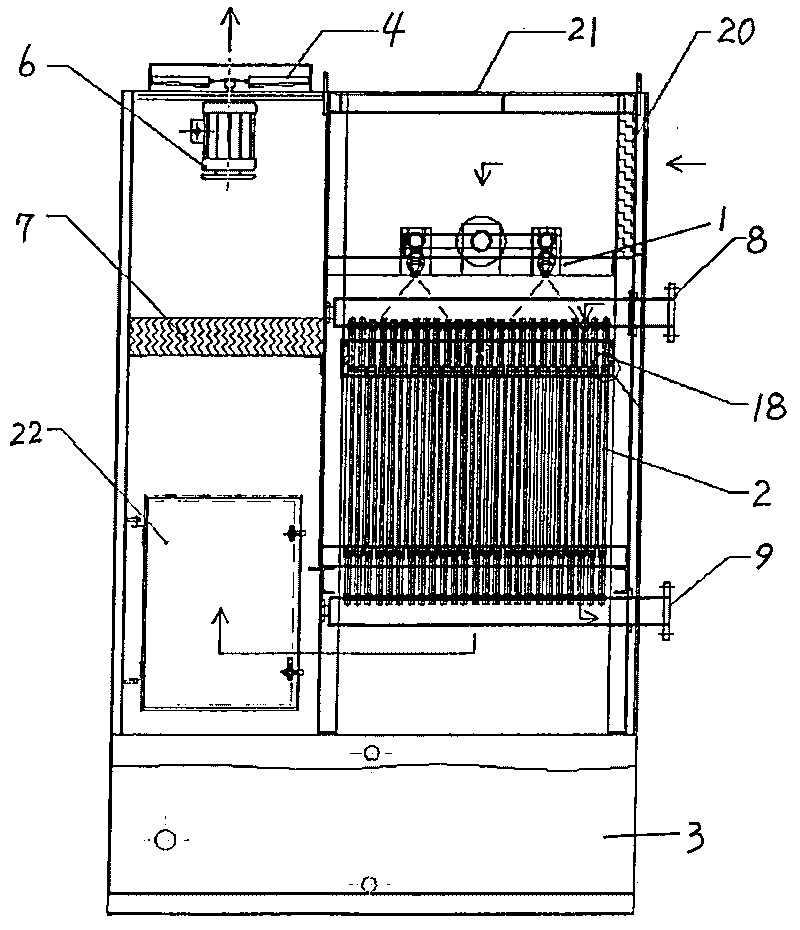 Self-bearing detachable plate-type evaporation air cooler with down-streaming air and spray water