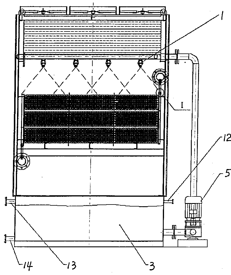 Self-bearing detachable plate-type evaporation air cooler with down-streaming air and spray water