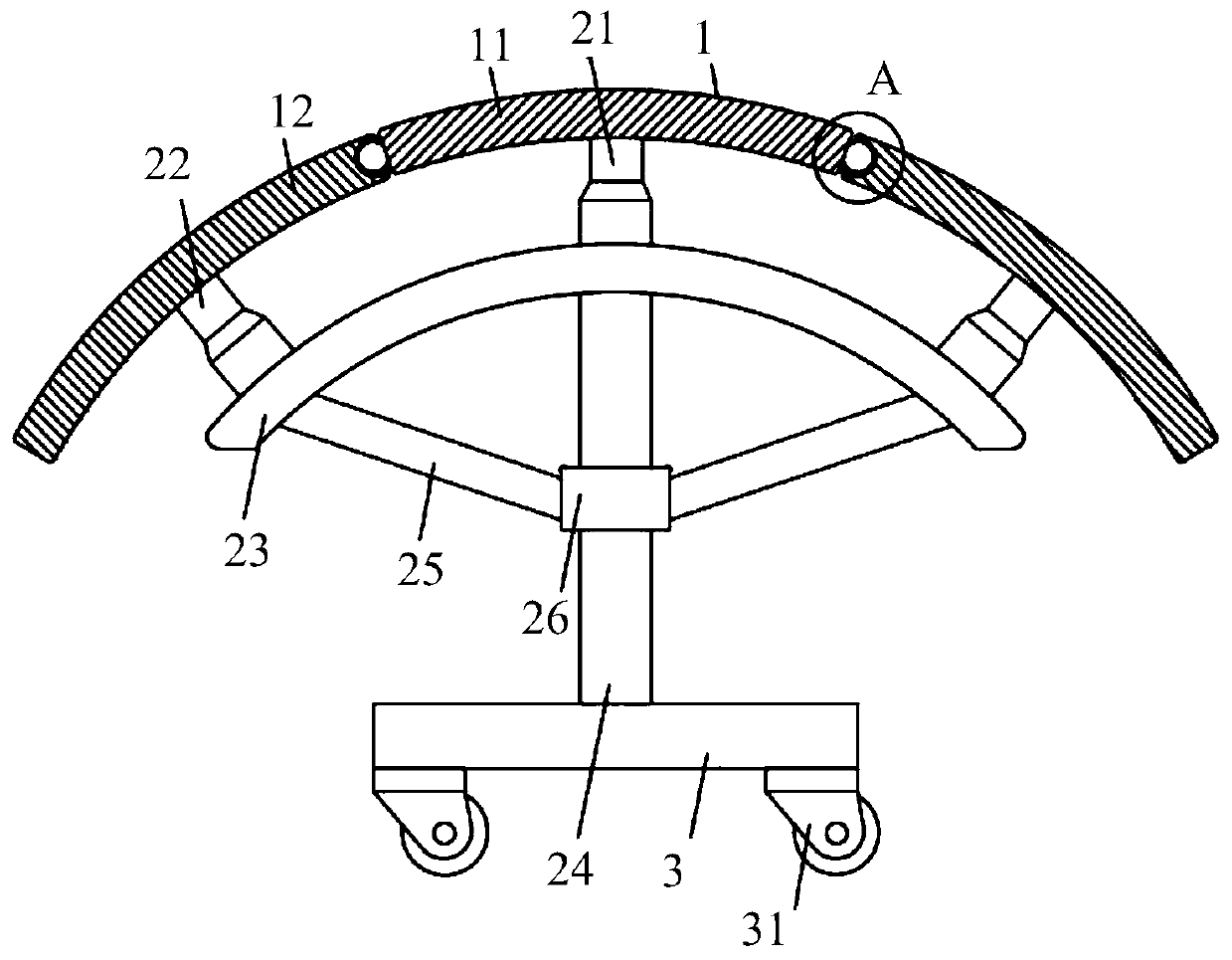 Supporting device for secondary lining of tunnel vault of broken area of high seismic zone