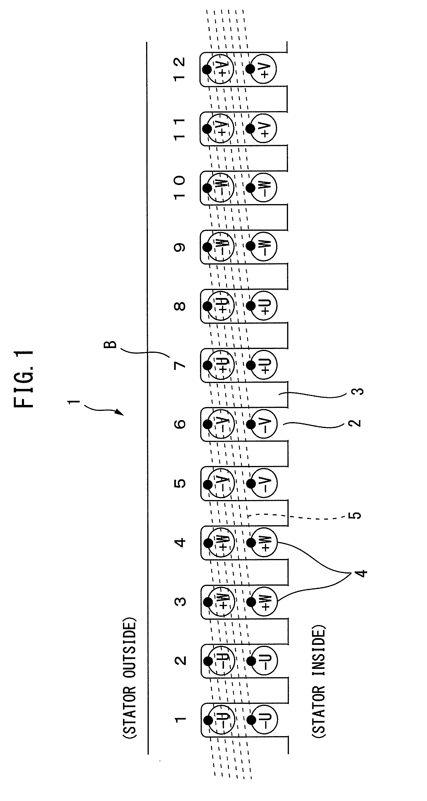 Three-phase alternating current electric motor provided with structure reducing torque ripple