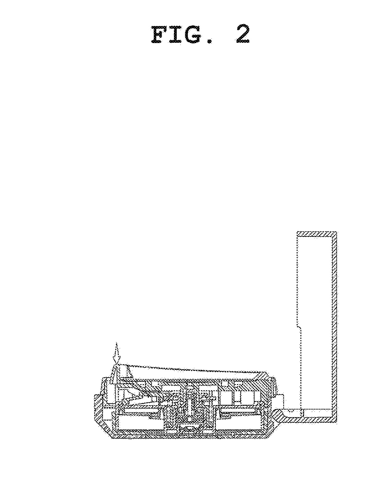 Compact container having contents storage container horizontally coupled to lateral side of pump