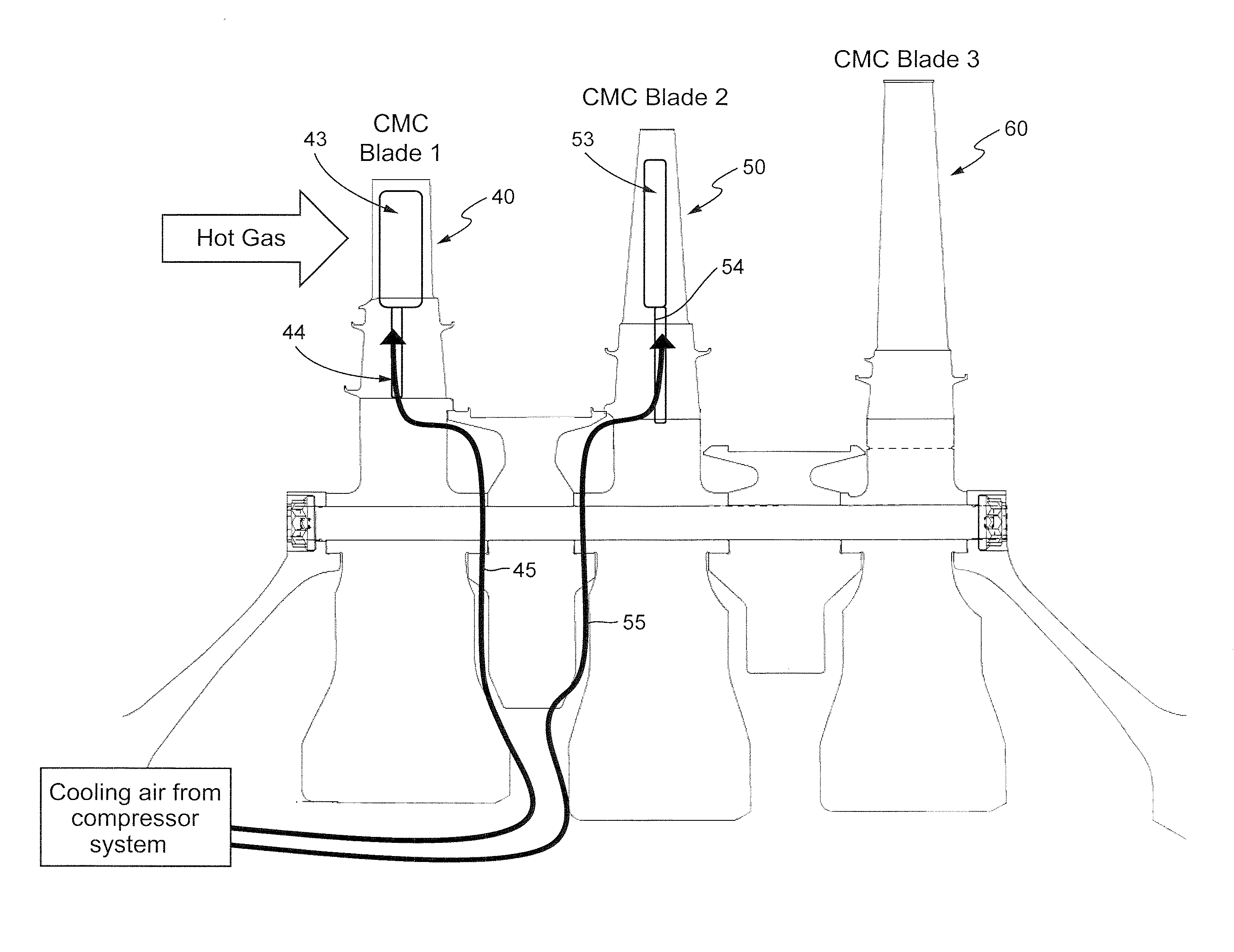 Cmc blade with pressurized internal cavity for erosion control