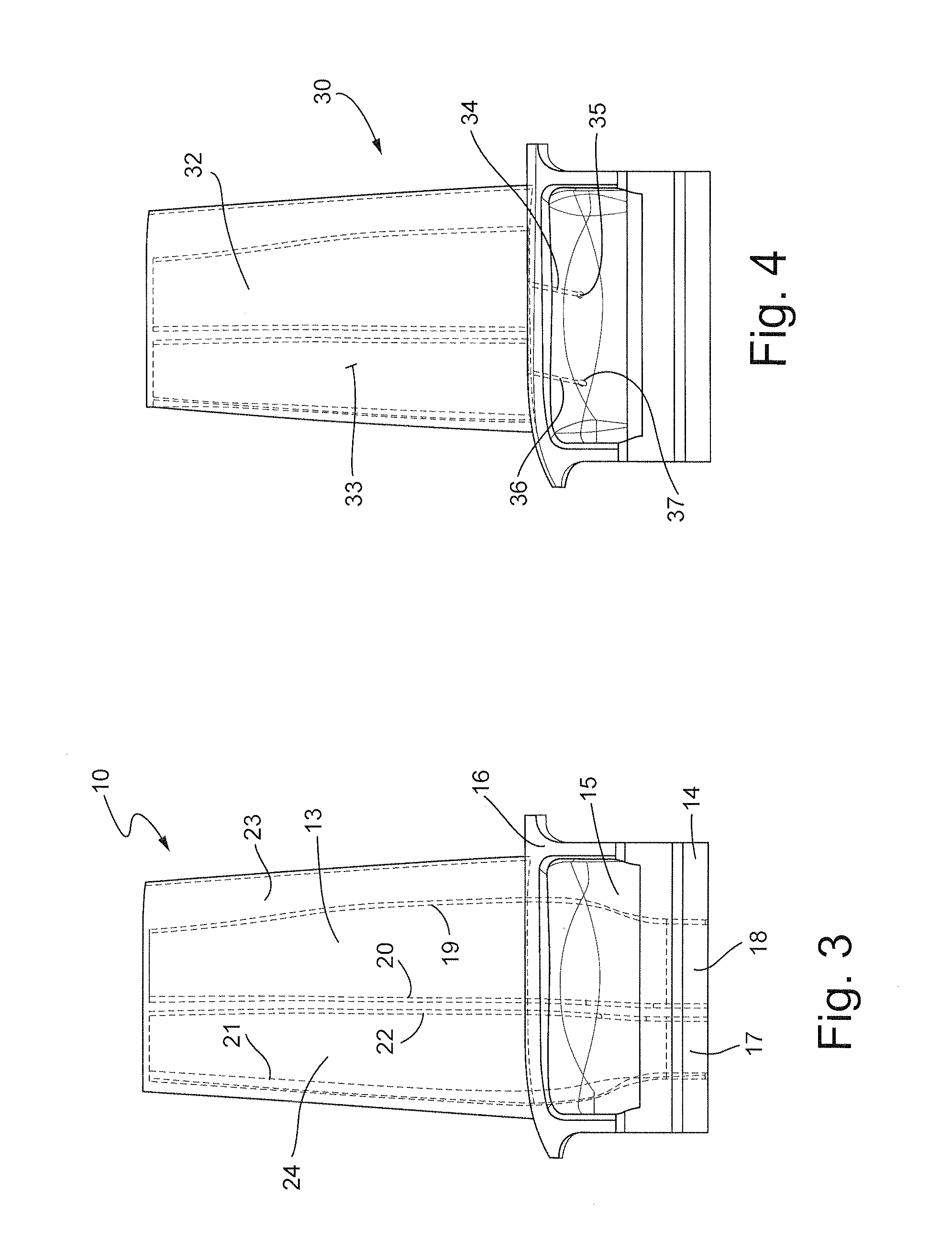 Cmc blade with pressurized internal cavity for erosion control