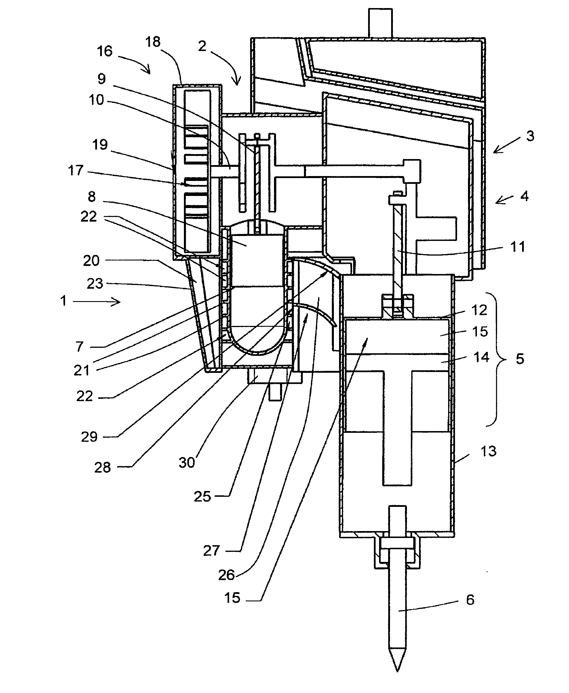 Percussion tool having cooling of equipment components