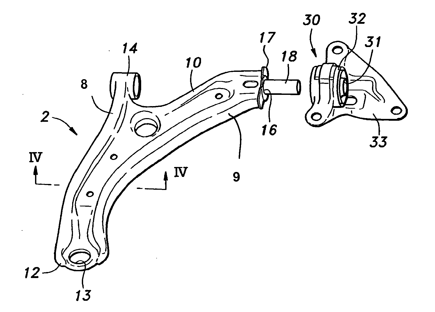 Suspension arm having a shaft projecting therefrom and method for press fitting the shaft into a bore of another member