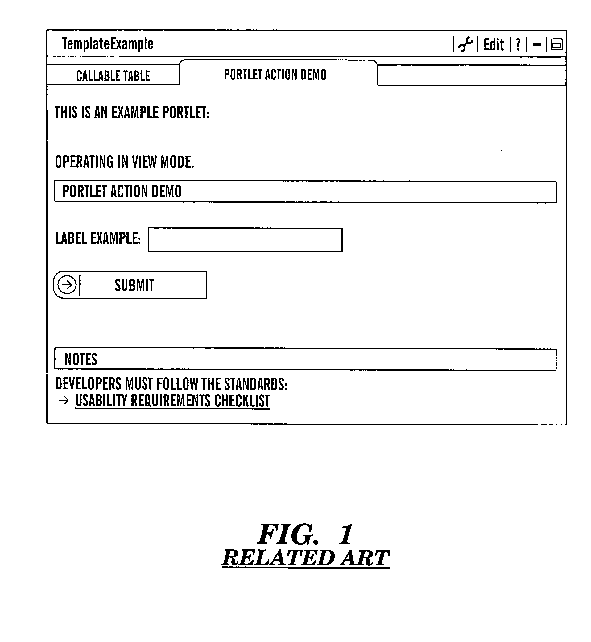 Portlet template based on a state design pattern